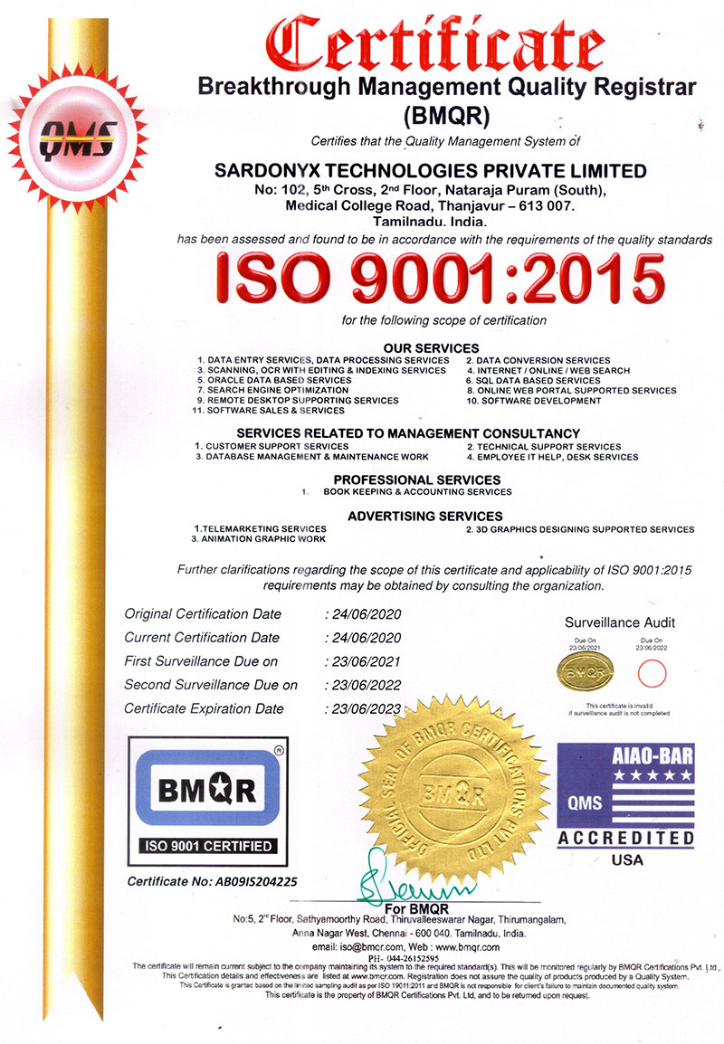 Sardonyx ISO certificate